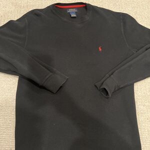 Polo Ralph Lauren Shirt Knit Men's Large Black Red Embroidered Logo Crew Neck